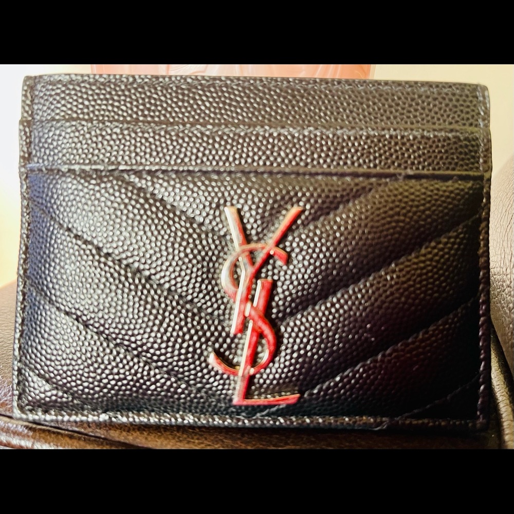 Monogramme Grain de Poudre Leather Card Case, Silvertone Hardware